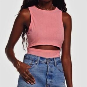 New BP Nordstrom Cutout Tank Top In Pink Flamingo Size L